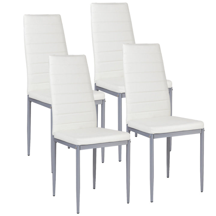 Set of 4 PU Leather Dining Side Chairs Elegant Design Home Furniture White Image 4