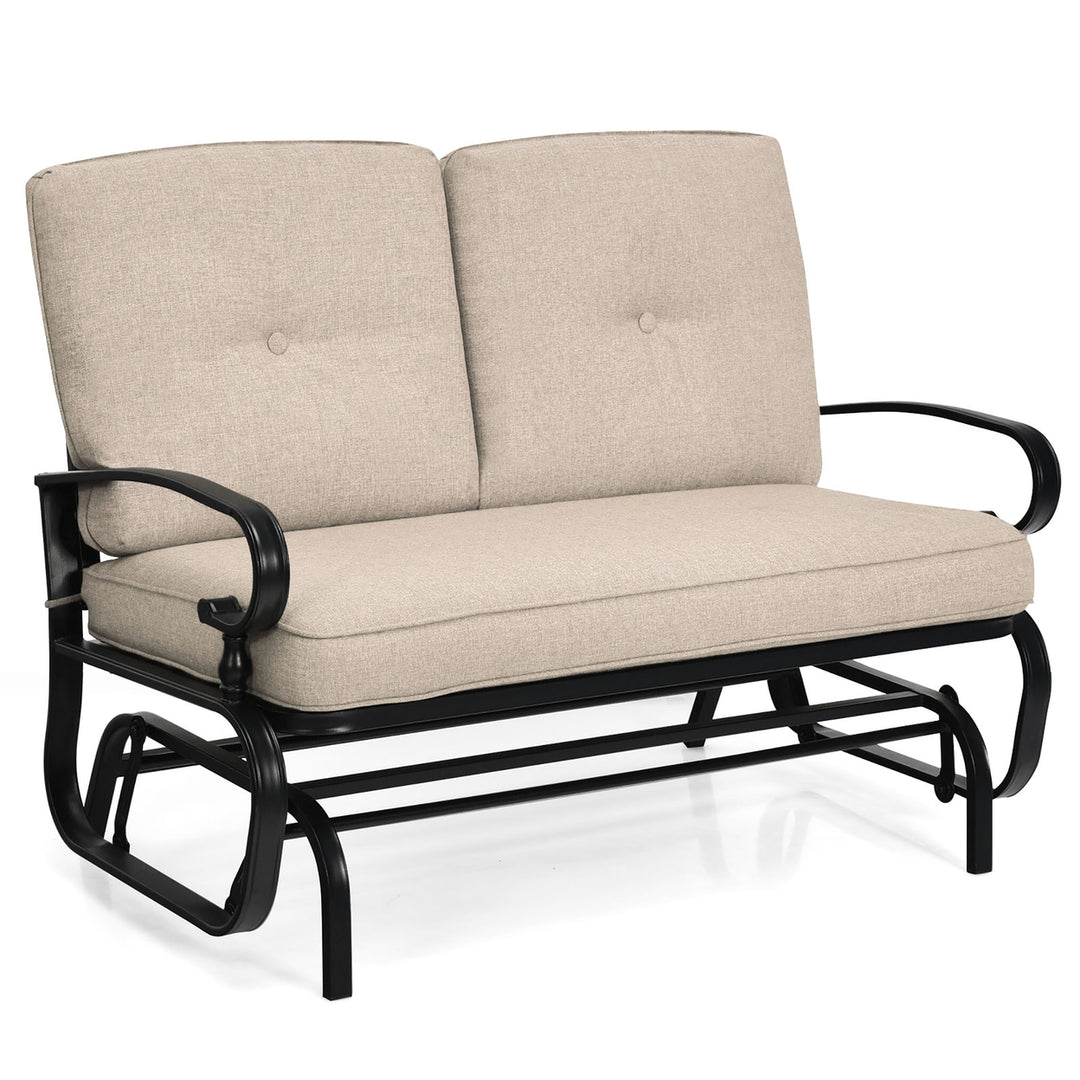 2-Person Outdoor Swing Glider Chair Bench Loveseat Cushioned Sofa Image 4