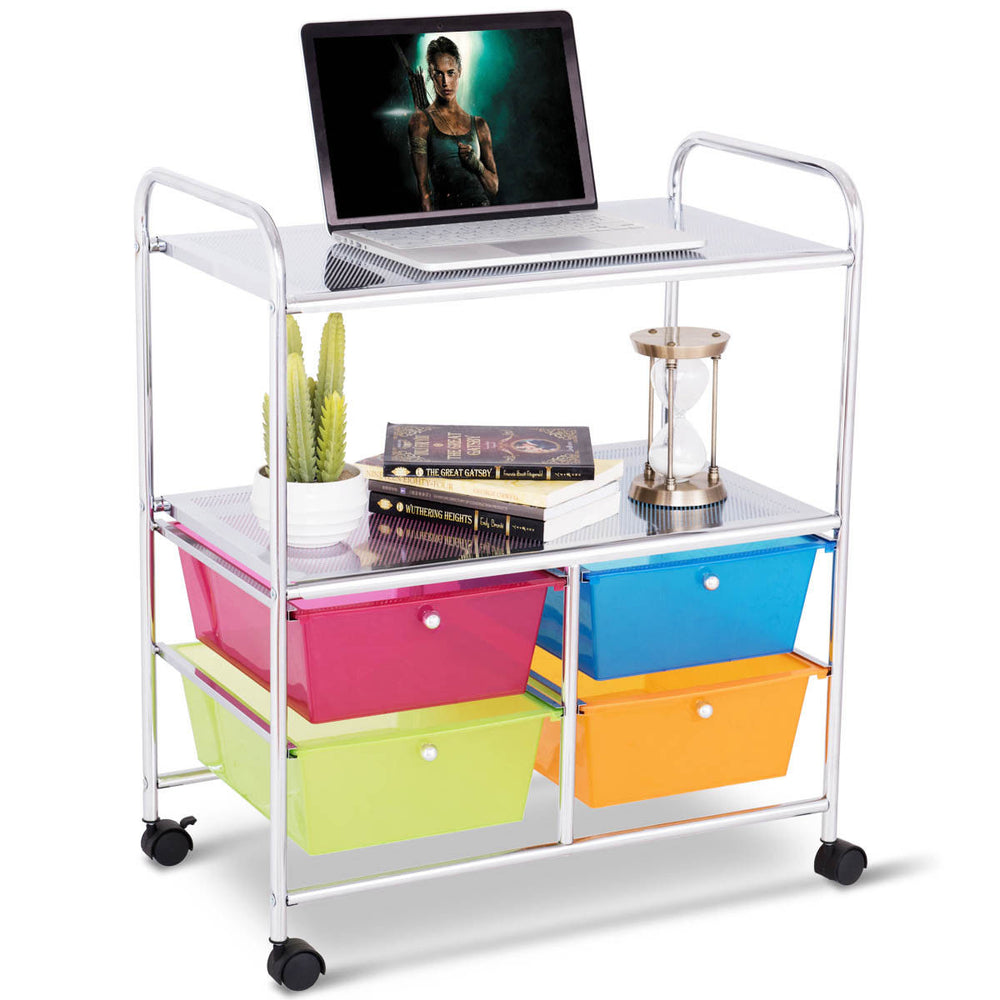 4 Multifunctional Drawers Rolling Storage Cart Rack Shelves Shelf Home Office Image 2