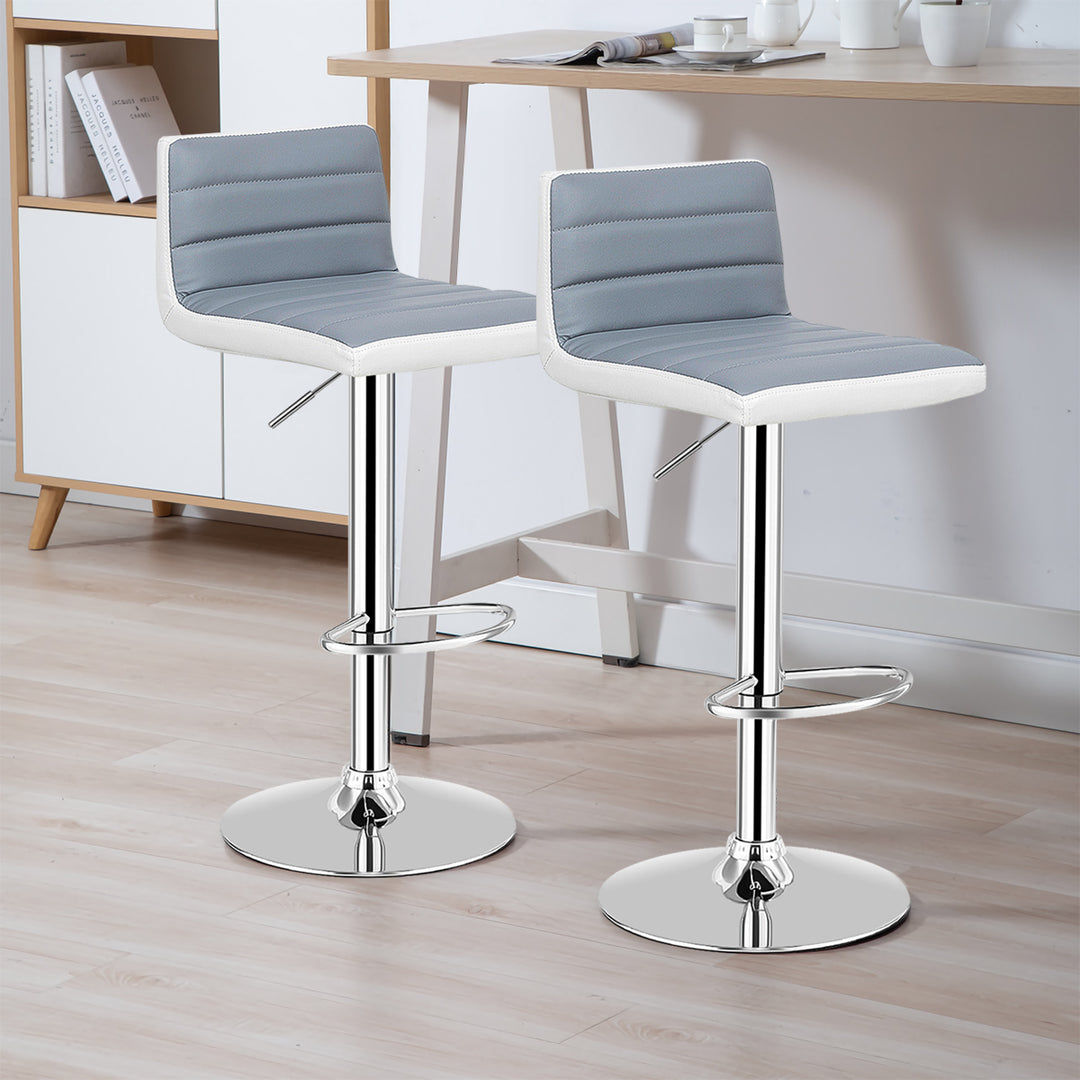 Set of 2 Bar Stools Adjustable Barstool PU Leather Swivel Pub Chairs Armless Image 3