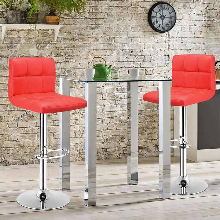 Set of 2 Bar Stools Adjustable Swivel Kitchen Counter Bar Chair PU Leather Red Full Back Image 3