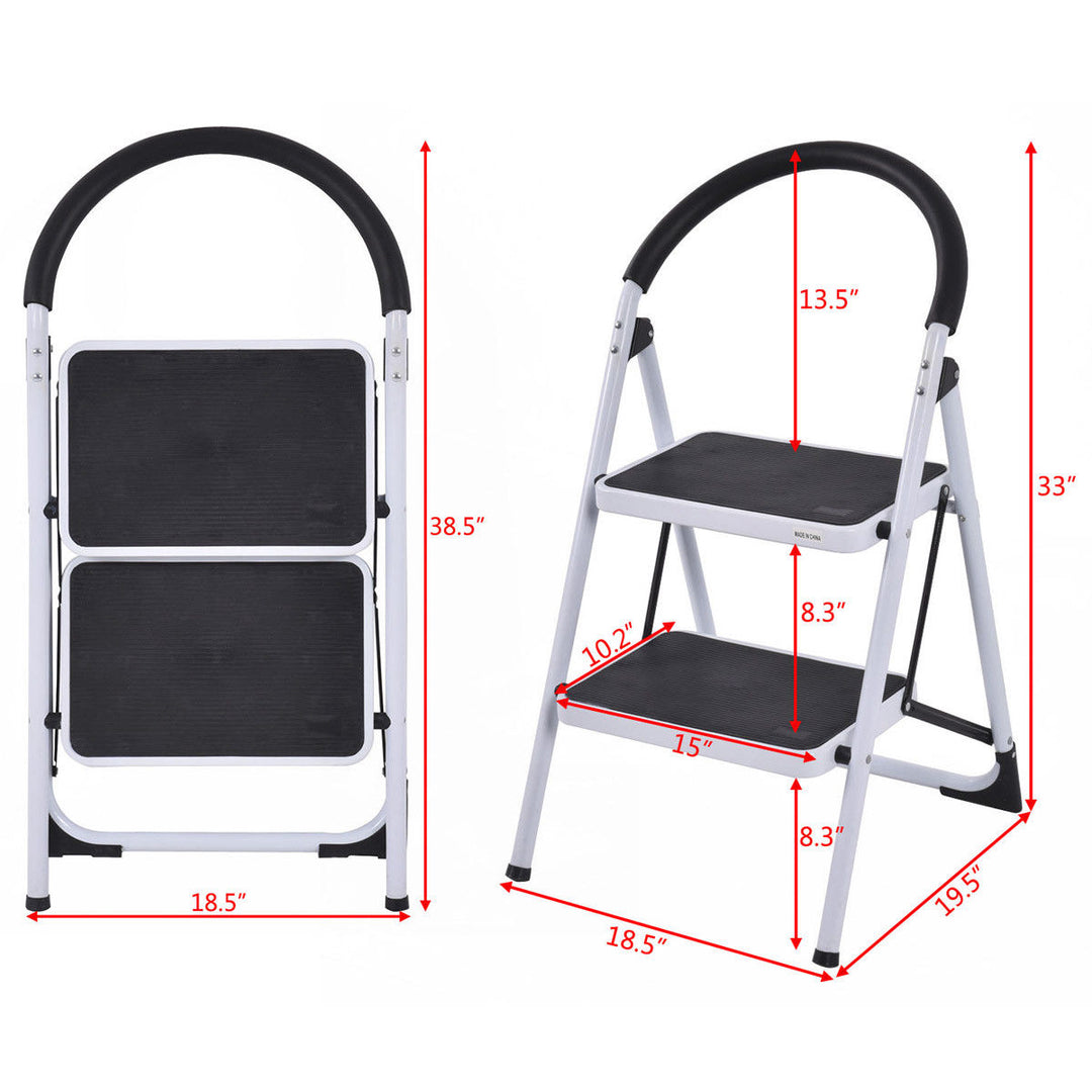 2 Step Ladder Folding Stool Heavy Duty 330Lbs Capacity Industrial Lightweight Image 3