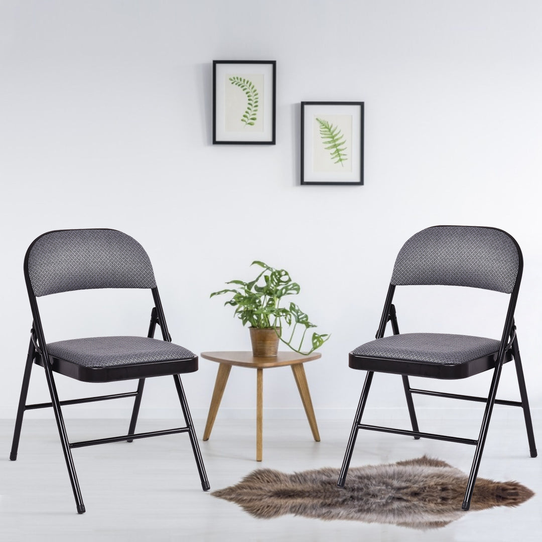 Set of 4 Folding Chairs Fabric Upholstered Padded Seat Metal Frame Home Office Image 3