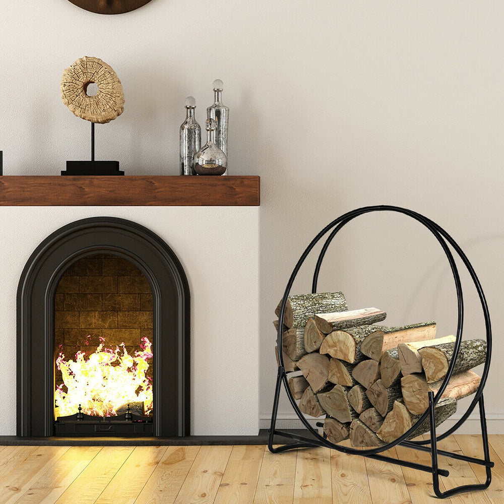 40-Inch Tubular Steel Log Hoop Firewood Storage Rack Holder Round Display Image 2