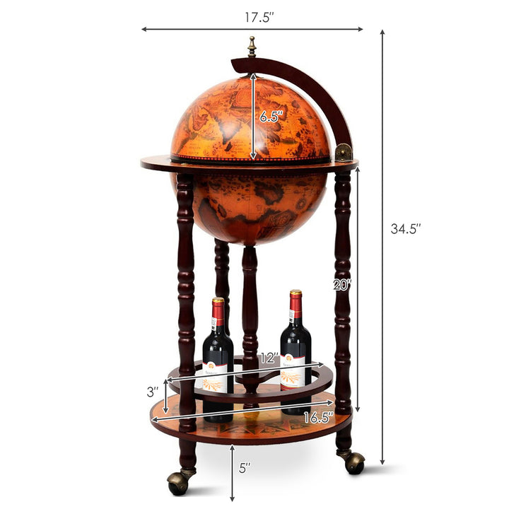 17.5 Wood Globe Wine Bar Stand 16th Century Italian Rack Liquor Bottle Shelf Image 2