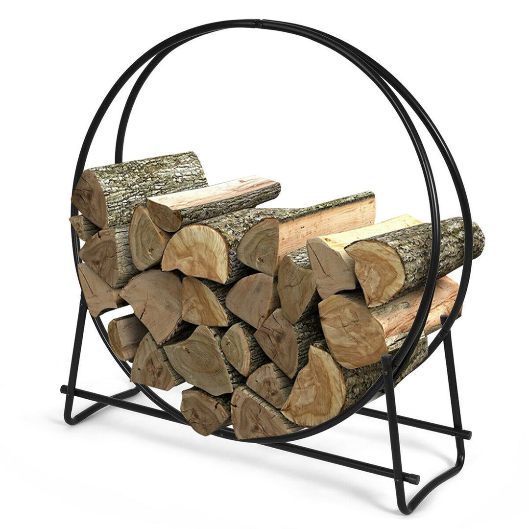 40-Inch Tubular Steel Log Hoop Firewood Storage Rack Holder Round Display Image 4