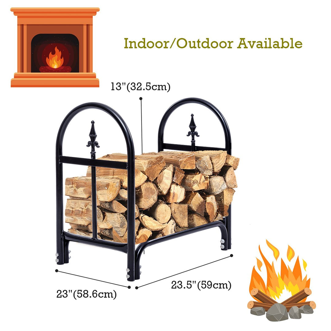 2 Feet Outdoor Heavy Duty Steel Firewood Log Rack Wood Storage Holder Black Image 3