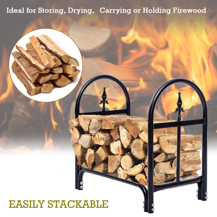 2 Feet Outdoor Heavy Duty Steel Firewood Log Rack Wood Storage Holder Black Image 4