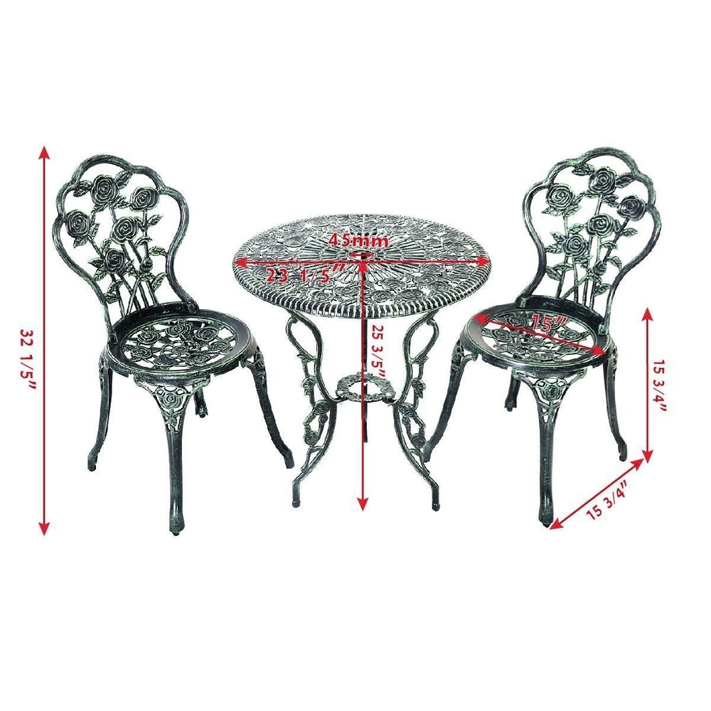 Patio Furniture Cast Aluminum Rose Design Bistro Set Antique Green (Green) Image 2