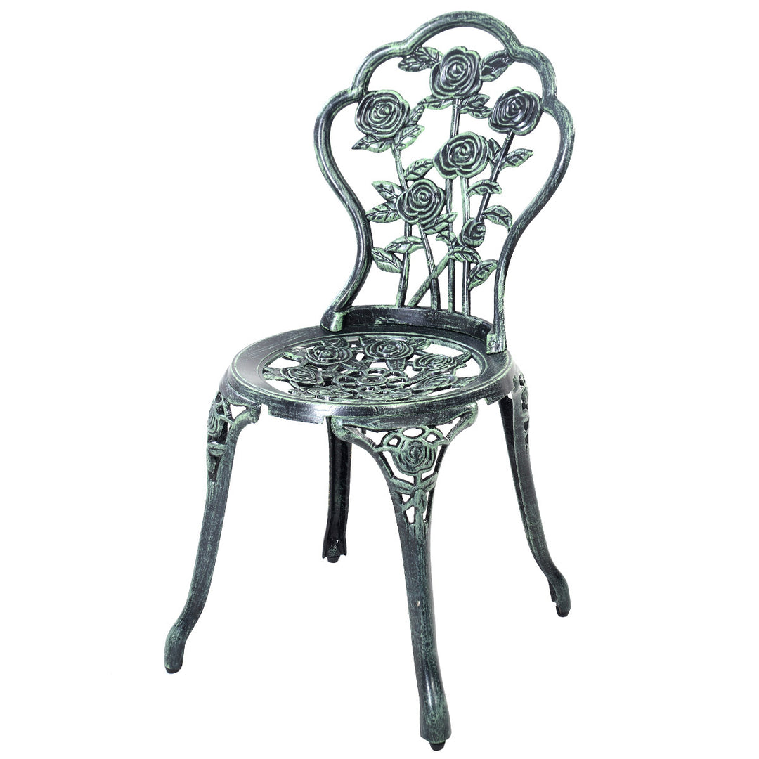 Patio Furniture Cast Aluminum Rose Design Bistro Set Antique Green (Green) Image 4