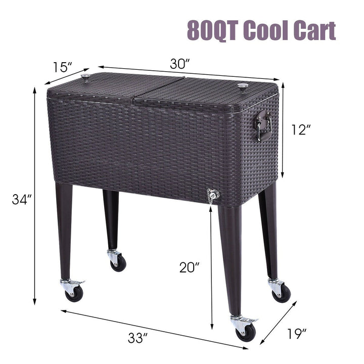 Outdoor Rattan 80QT Party Portable Rolling Cooler Cart Ice Beer Beverage Chest Image 2