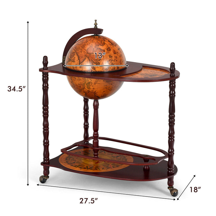 Wood Globe Wine Bar Stand 34 H 16th Century Italian Rack Liquor Bottle Shelf Image 2