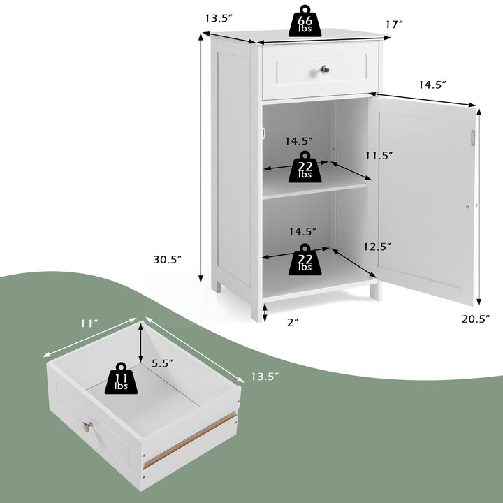 White Floor Storage Cabinet Bathroom Organizer Cupboard Drawer Shelf Bath Towel Image 4