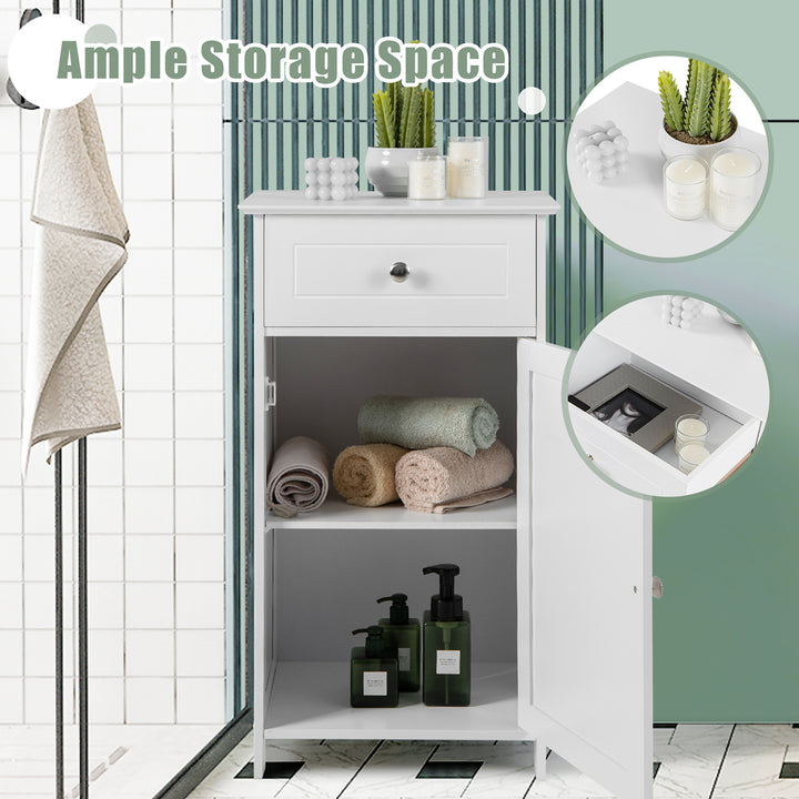 White Floor Storage Cabinet Bathroom Organizer Cupboard Drawer Shelf Bath Towel Image 7