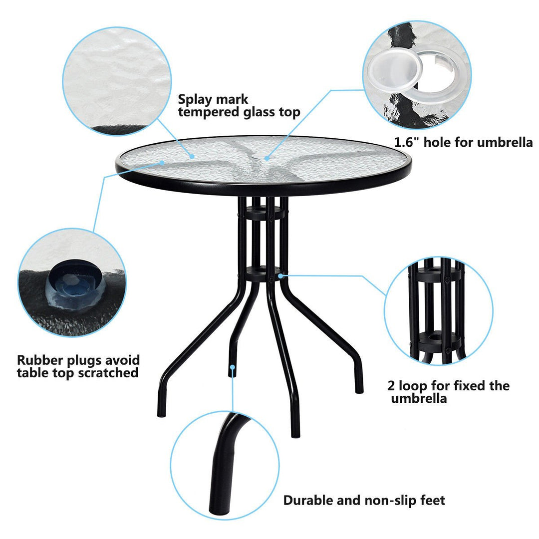 32Outdoor Patio Round Table Tempered Glass Top Image 4