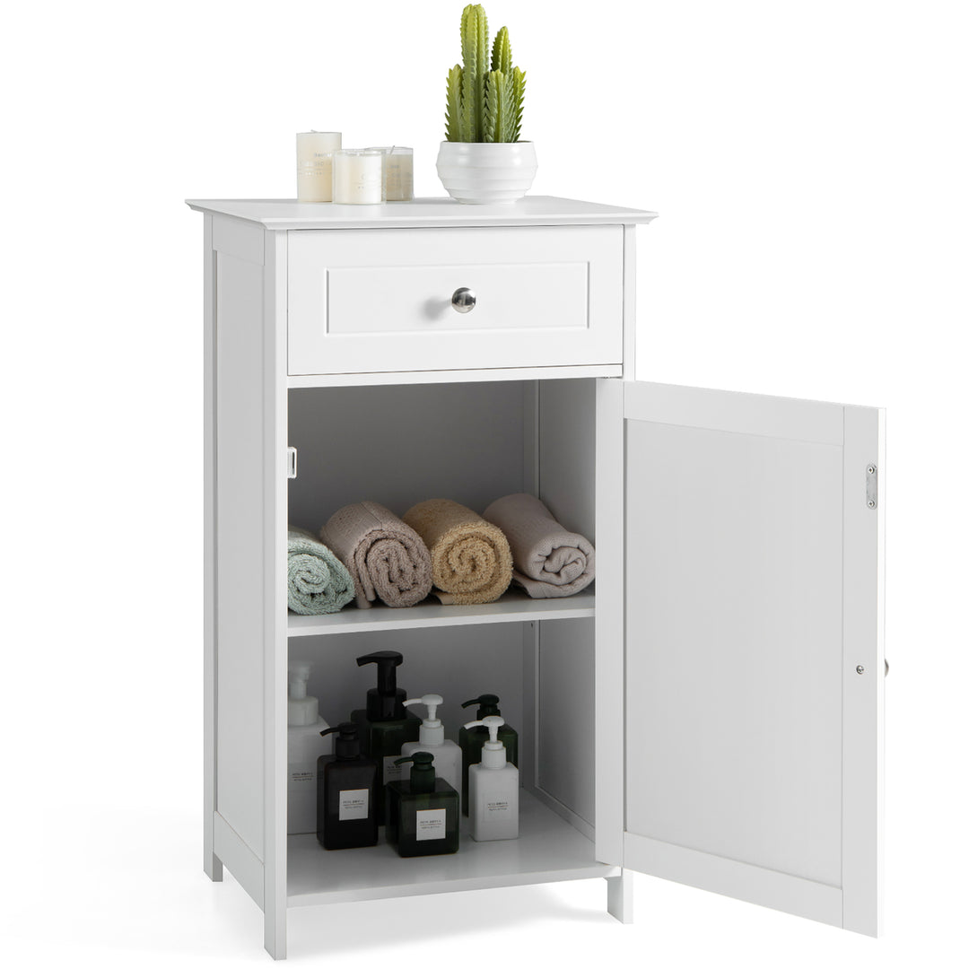 White Floor Storage Cabinet Bathroom Organizer Cupboard Drawer Shelf Bath Towel Image 10