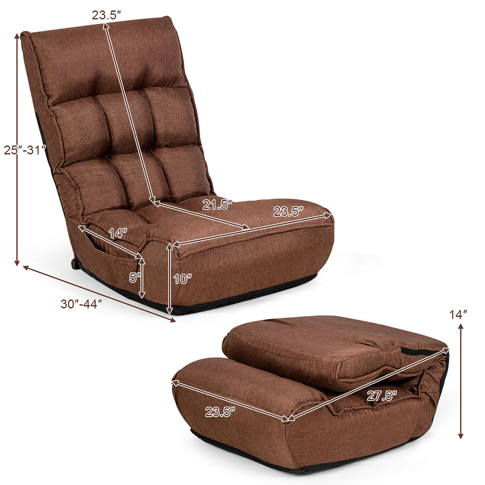 4-Position Adjustable Floor Chair Folding Lazy Sofa Cushioned Couch Lounger Image 2