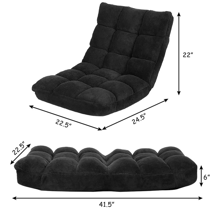 Adjustable 14-Position Floor Chair Folding Lazy Gaming Sofa Chair Cushioned-Black Image 2