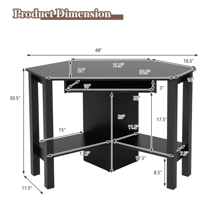 Wooden Corner Desk With Drawer Computer PC Table Study Office Room Black Image 3