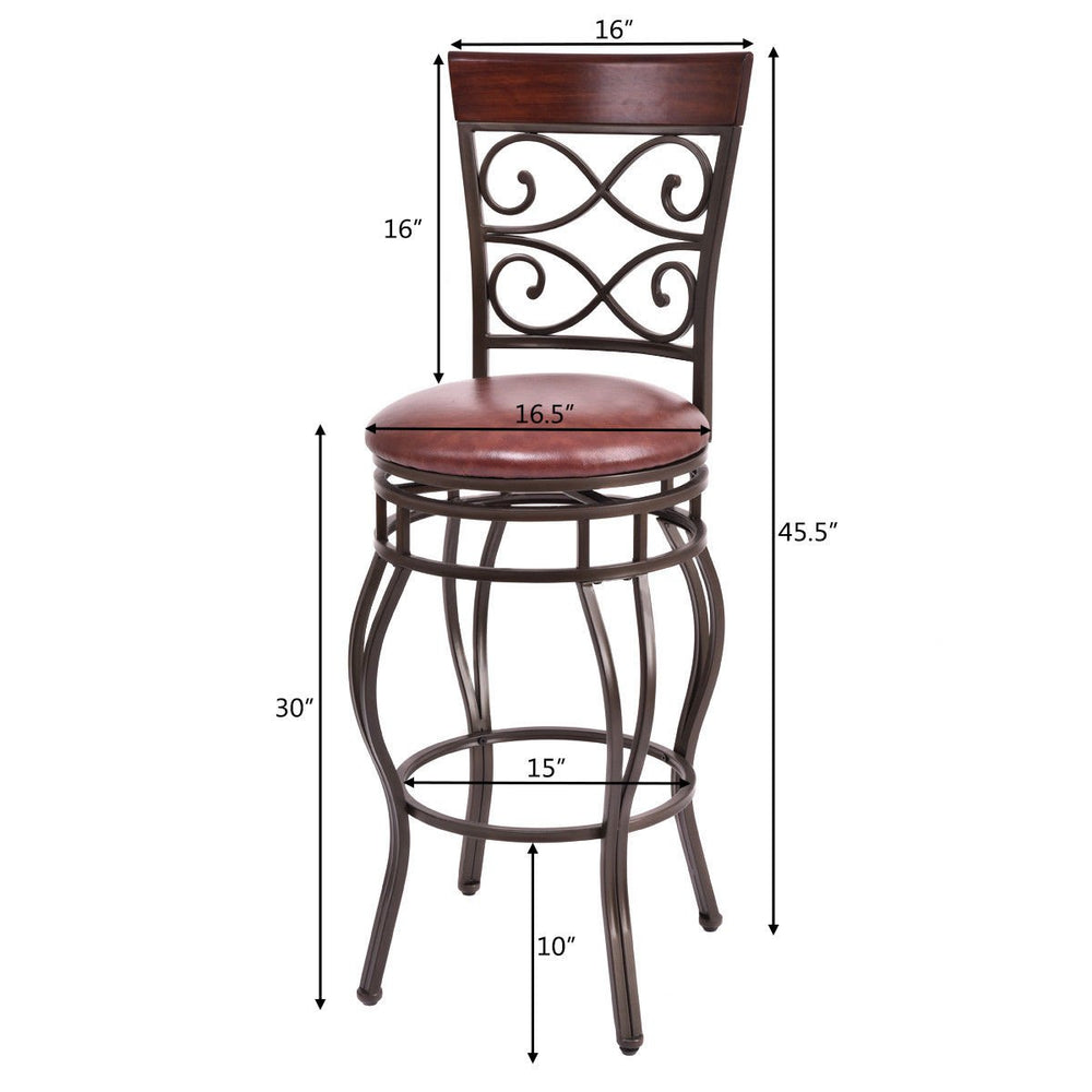 Set of 2 Vintage Bar Stools Swivel Padded Seat 30 Bistro Dining Kitchen Pub Chair High Back Image 2