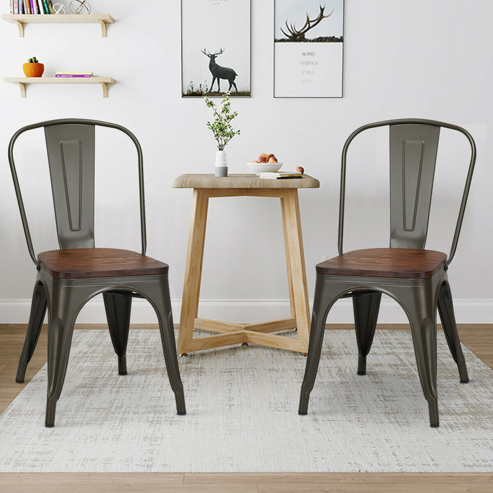 Set of 4 Style Metal Dining Side Chair Wood Seat Stackable Bistro Cafe Image 4