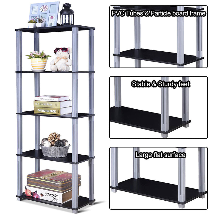 5-Tier Multi-Functional Storage Shelves Rack Display Bookcase Home Furni Black Image 4