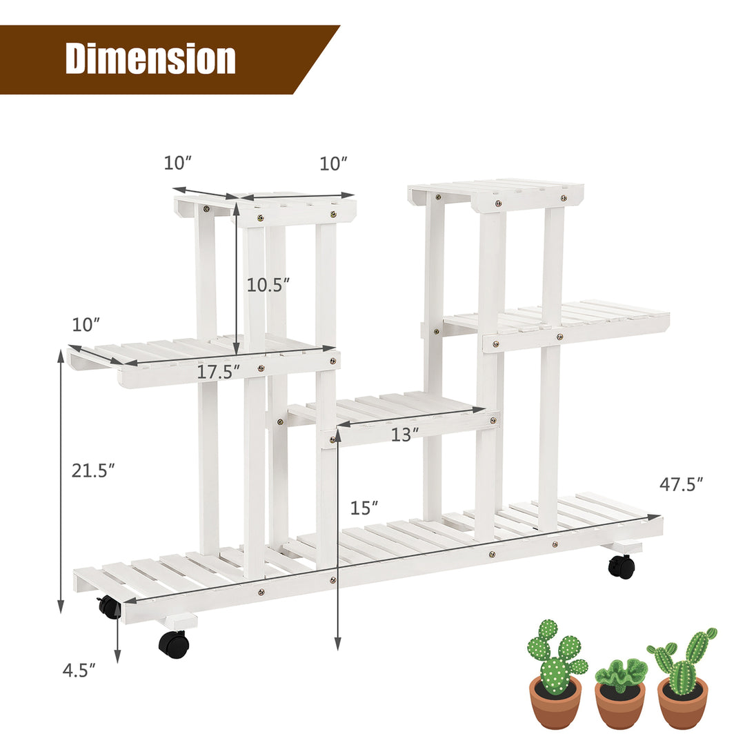 4-Tier Rolling Flower Rack Wood Plant Stand Casters 12 Pots Bonsai Display Shelf Image 2