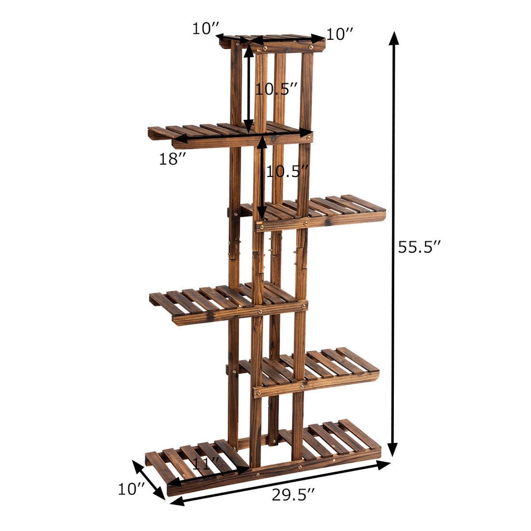 6 Tier 11 Pots Wooden Plant Flower Display Stand Wood Shelf Storage Rack Garden Image 2