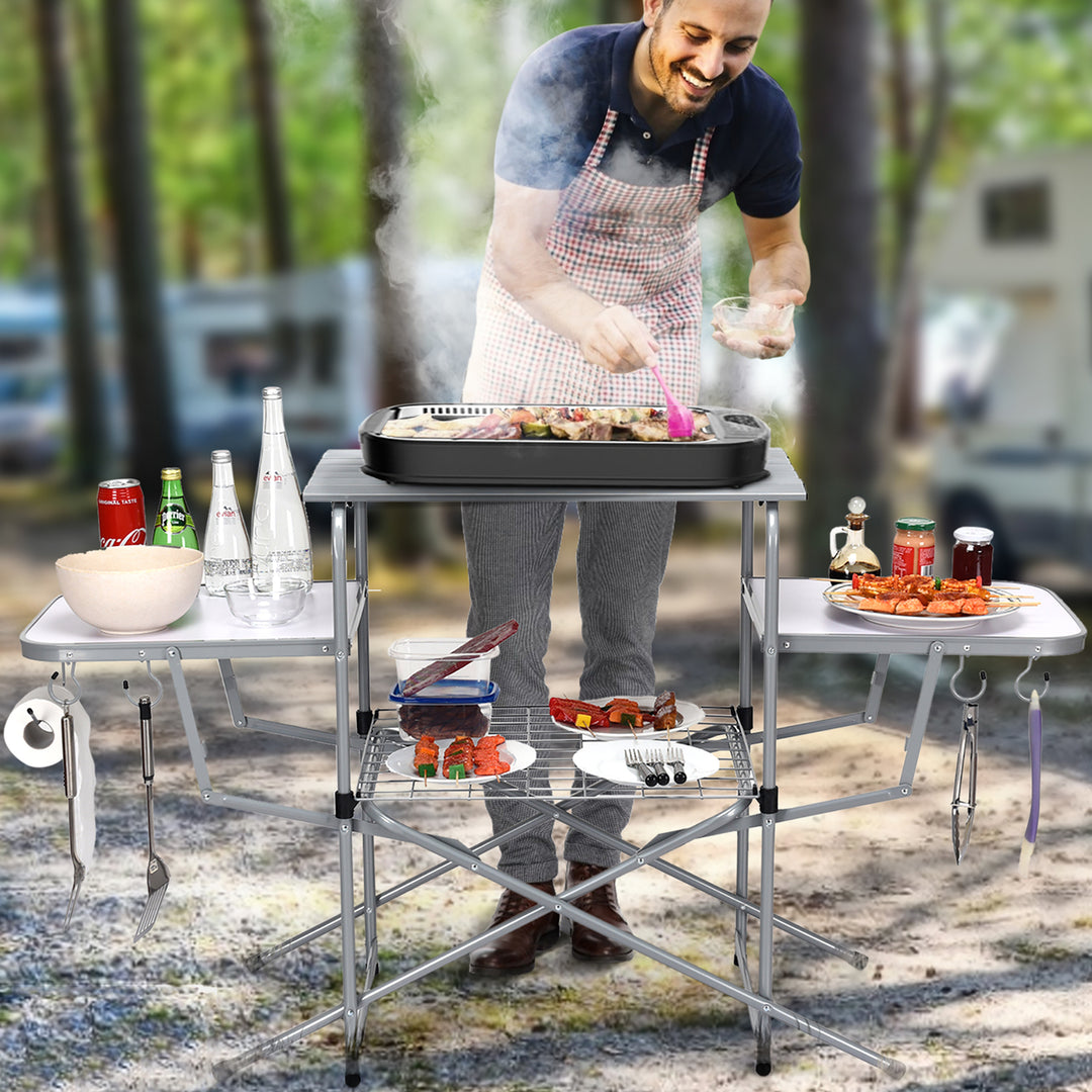 Foldable Camping Table Outdoor Kitchen Portable Grilling Stand Folding BBQ Table Image 2