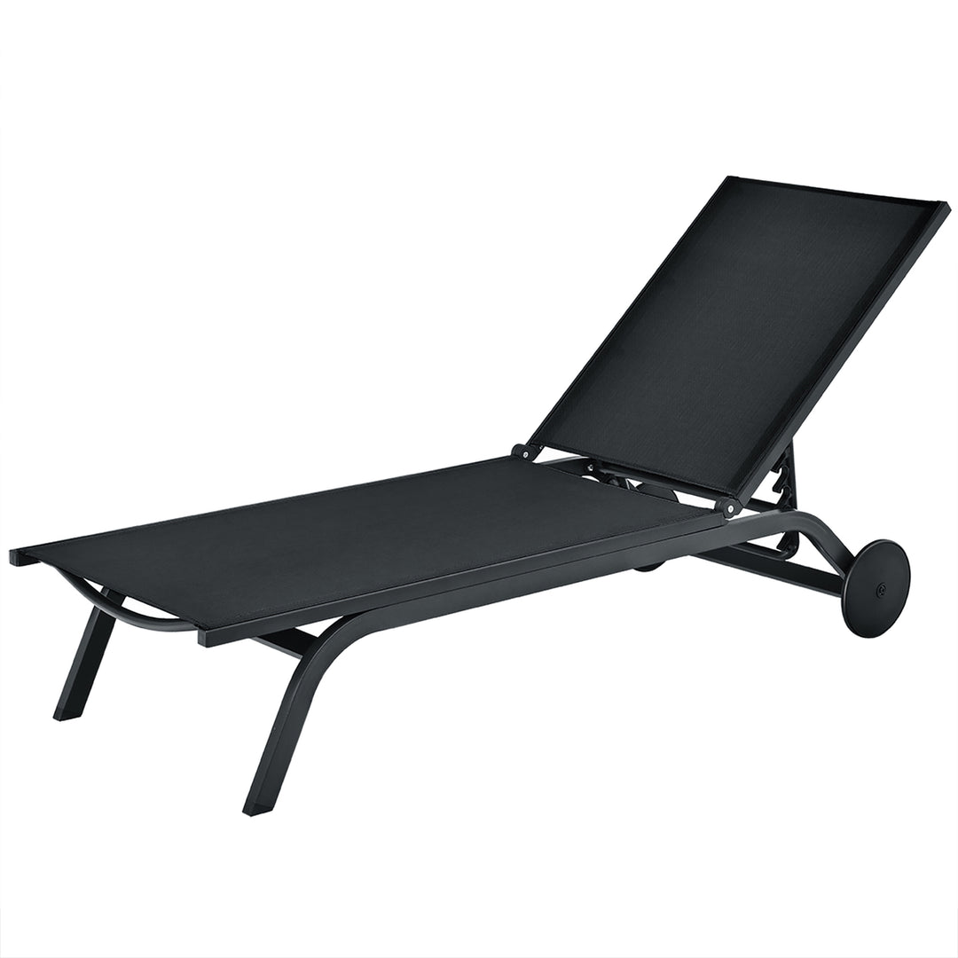 Outdoor Lounge Chair Chaise Reclining Aluminum Fabric Adjustable Black Image 3