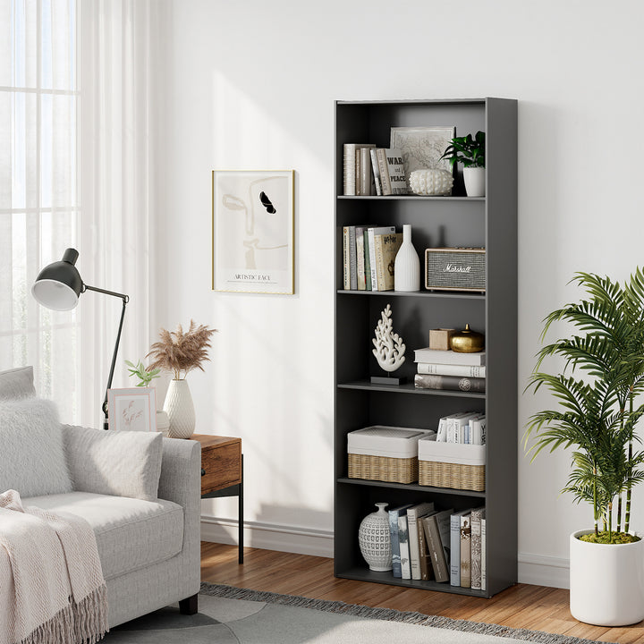 5-Shelf Storage Bookcase Modern Multi-Functional Display Cabinet Furniture Black Image 2