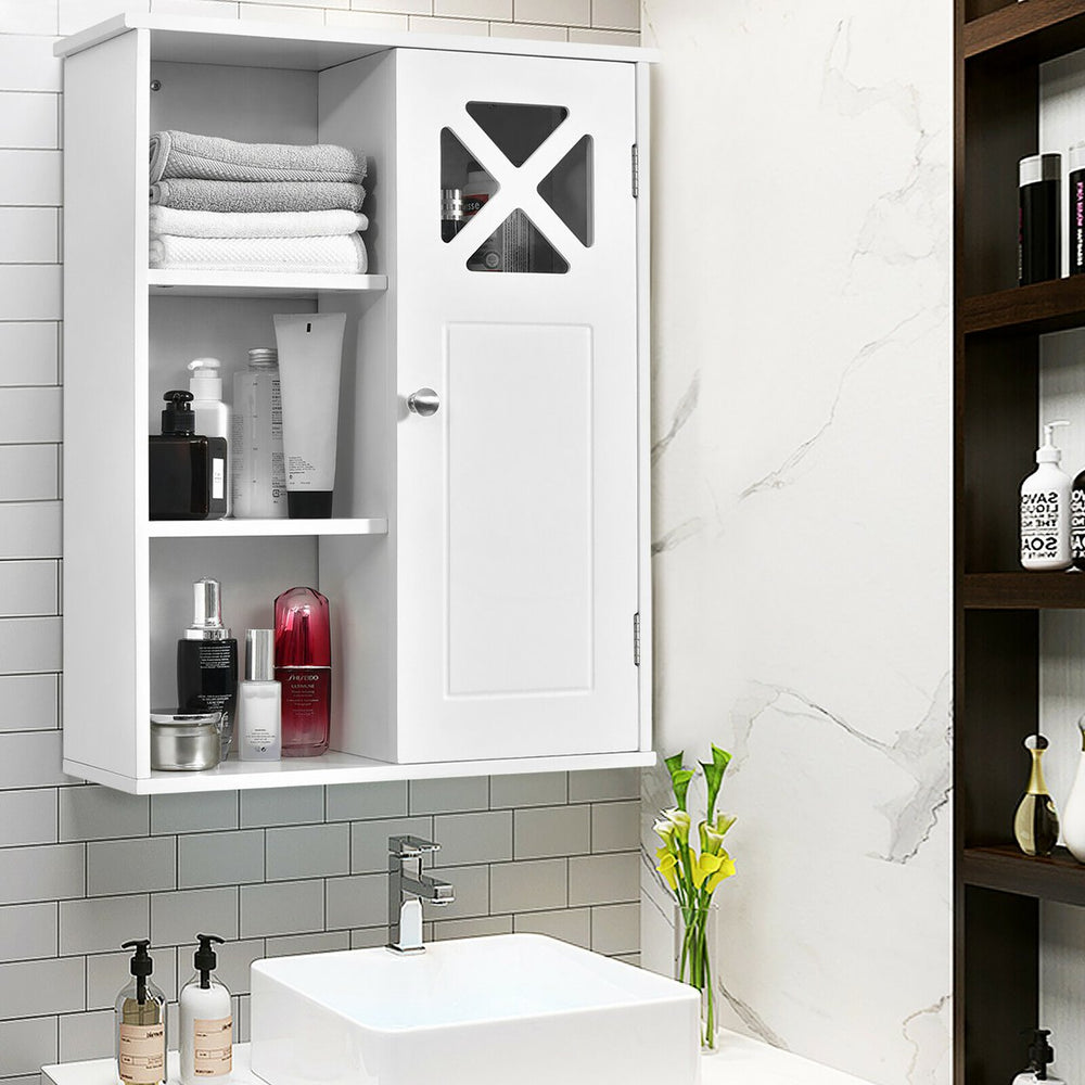 Wall-Mounted Cabinet Bathroom Storage 2-Tier Shelf Multipurpose Organizer White Image 2