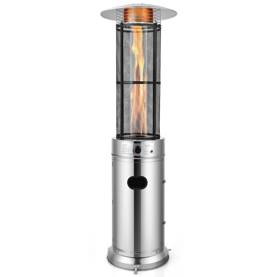 40000 BTU Patio Heaters Stainless Steel Round Propane Glass Tube Flame W/Wheels Image 1