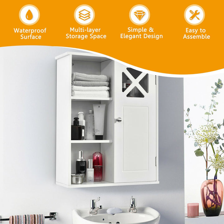 Wall-Mounted Cabinet Bathroom Storage 2-Tier Shelf Multipurpose Organizer White Image 4