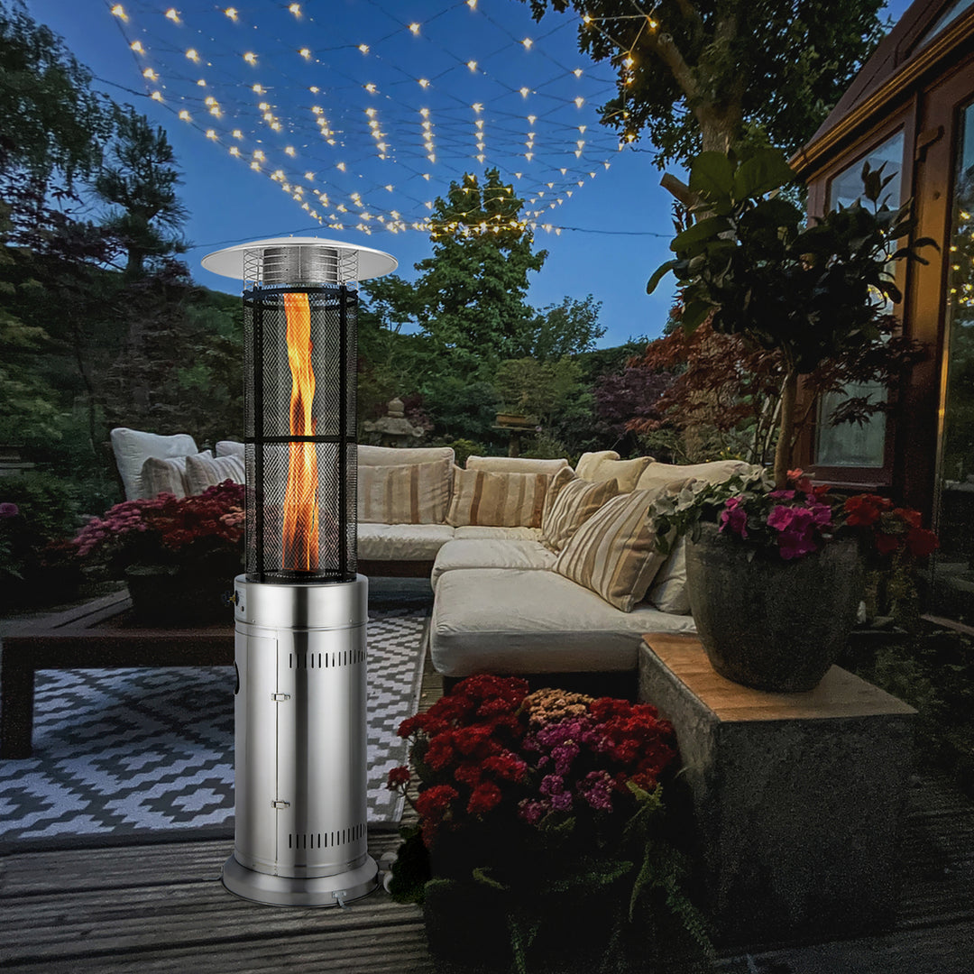 34000 BTU Patio Heaters Stainless Steel Round Propane Glass Tube Flame W/Wheels Image 7