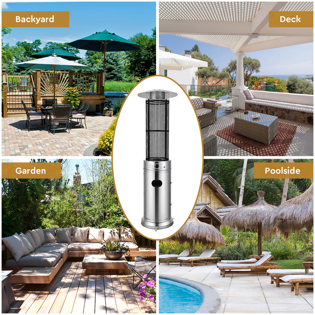 34000 BTU Patio Heaters Stainless Steel Round Propane Glass Tube Flame W/Wheels Image 10