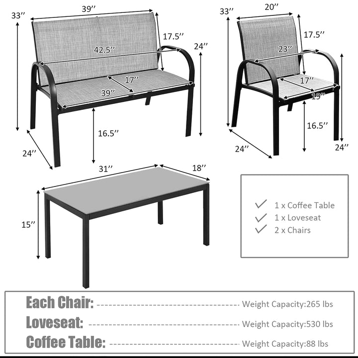 4 PCS Patio Furniture Set Sofa Coffee Table Steel Frame Garden Deck Gray Image 2