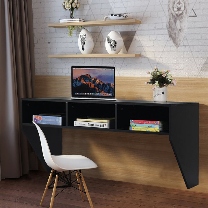 Wall Mounted Floating Computer Table Sturdy Desk Home Office Furni Storag Shelf Image 3