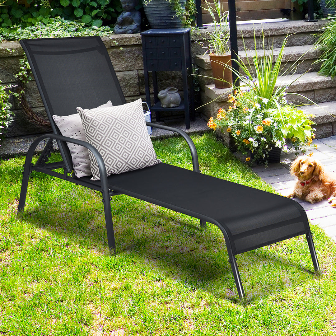 Set of 2 Patio Lounge Chairs Sling Chaise Lounge Recliner Adjustable Image 2