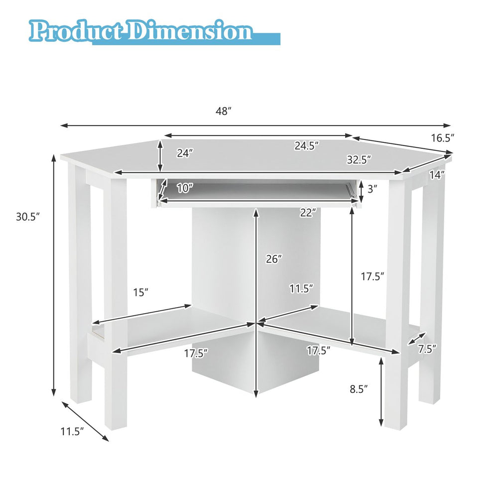 Wooden Corner Desk With Drawer Computer PC Table Study Office Room White Image 2