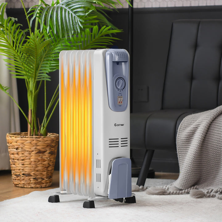 1500W Electric Oil Filled Radiator Space Heater 7-Fin Thermostat Room Radiant Image 2