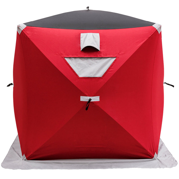 Portable Pop-up 2-person Ice Shelter Fishing Tent Shanty w/ Bag Ice Anchors Red Image 4