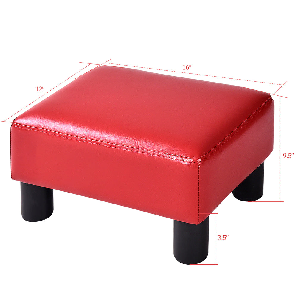 Small Ottoman Footrest PU Leather Footstool Rectangular Seat Stool Red Image 2