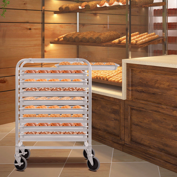 10 Sheet Aluminum Bakery Rack Silver Commercial Cookie Bun Pan Kitchen W/Wheel Image 3