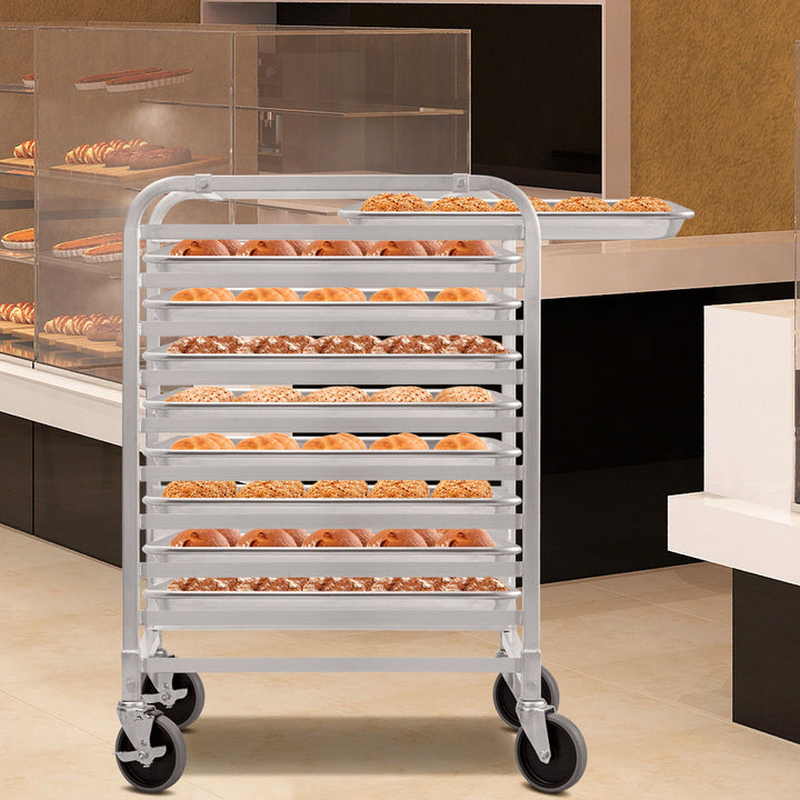 10 Sheet Aluminum Bakery Rack Silver Commercial Cookie Bun Pan Kitchen W/Wheel Image 4