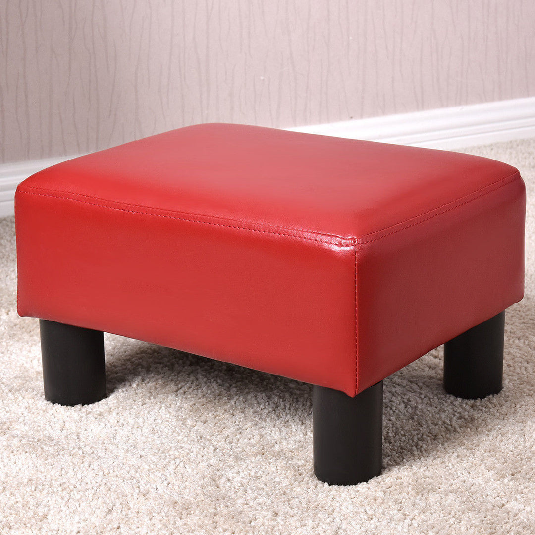 Small Ottoman Footrest PU Leather Footstool Rectangular Seat Stool Red Image 3