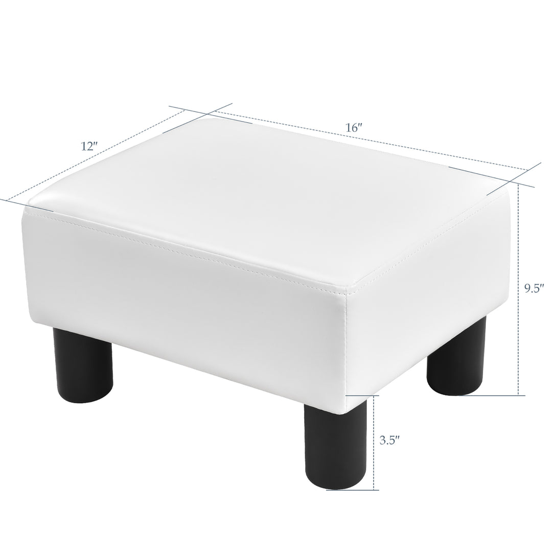 Small Ottoman Footrest PU Leather Footstool Rectangular Seat Stool White Image 2