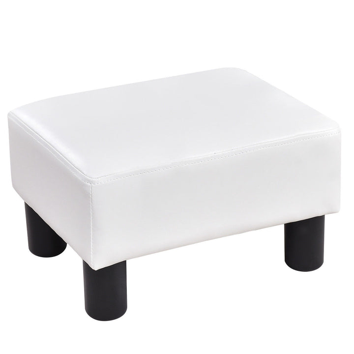 Small Ottoman Footrest PU Leather Footstool Rectangular Seat Stool White Image 3