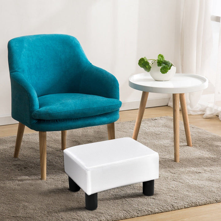 Small Ottoman Footrest PU Leather Footstool Rectangular Seat Stool White Image 4