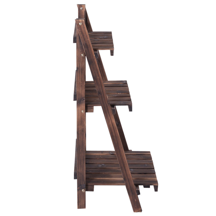 3 Tier Outdoor Wood Design Flower Pot Shelf Stand Folding Display Rack Garden Image 4